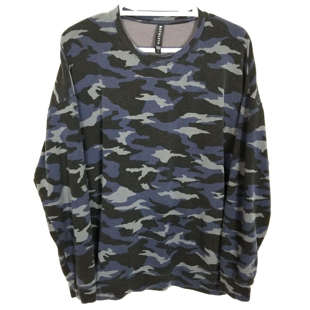 ATHLETA Women‎ Studio To Street Printed Sweatshirt Sz L Camo Blue Black Casual